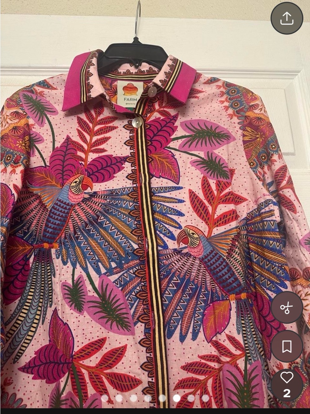 FARM Rio Pink Multicolor Parrot Print Button-Front Jacket - Picture 5 of 7